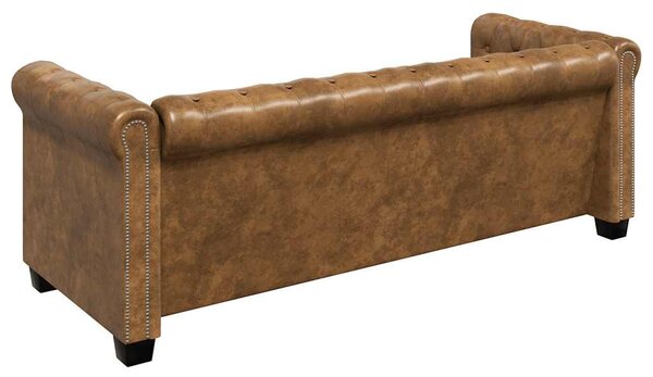 3 személyes barna műbőr Chesterfield kanapé