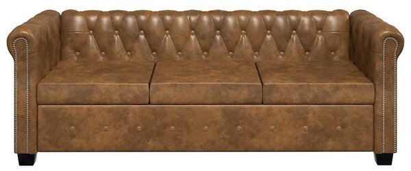 3 személyes barna műbőr Chesterfield kanapé
