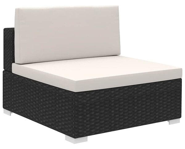 6-részes fekete polyrattan kerti bútorszett párnákkal