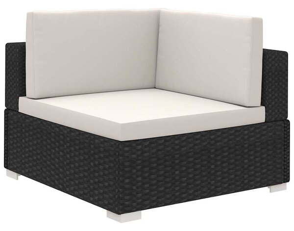 6-részes fekete polyrattan kerti bútorszett párnákkal