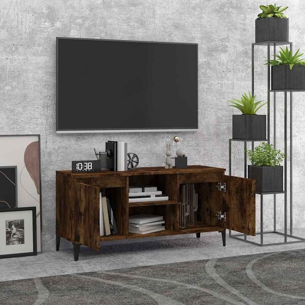 Füstös tölgy színű TV-szekrény fémlábakkal 103,5 x 35 x 50 cm