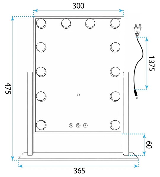 LED Tükör HOLLYWOOD White 30x40