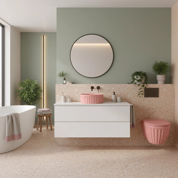 Szett: Fali WC csésze + Pultra szerelhető mosdókagyló Rea Duo Sweet Pink Matt