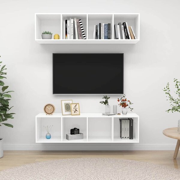 2 db fehér szerelt fa falra szerelhető TV-szekrény