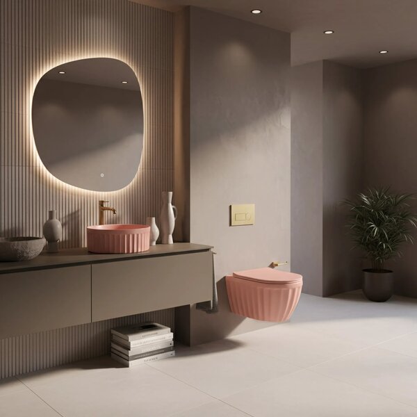 Szett: Fali WC csésze + Pultra szerelhető mosdókagyló Rea Duo Sweet Pink Matt