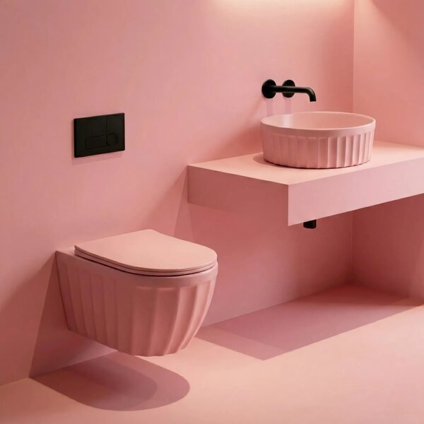 Szett: Fali WC csésze + Pultra szerelhető mosdókagyló Rea Duo Sweet Pink Matt
