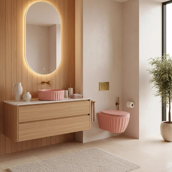 Szett: Fali WC csésze + Pultra szerelhető mosdókagyló Rea Duo Sweet Pink Matt