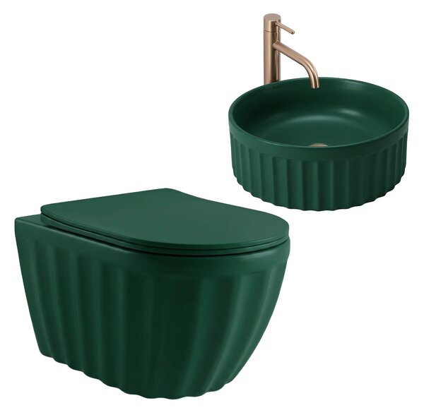 Szett: Fali WC csésze + Pultra szerelhető mosdókagyló Rea Duo Matcha Matt