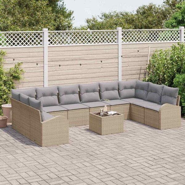 Kerti Kanapé Szett 11 db Beige és Világosszürke polirattan