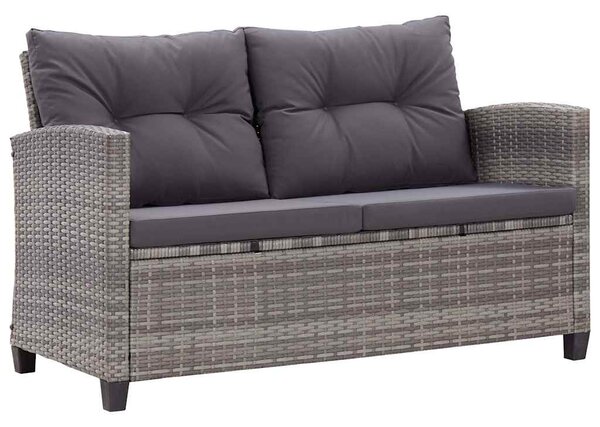 Kétszemélyes szürke polyrattan kerti kanapé párnákkal 124 cm