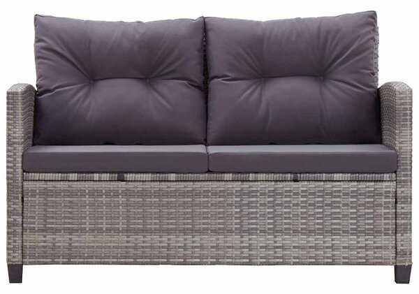 Kétszemélyes szürke polyrattan kerti kanapé párnákkal 124 cm