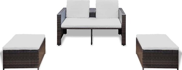 4-részes barna polyrattan kerti bútorszett párnákkal