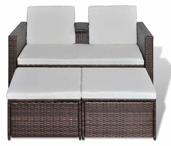 4-részes barna polyrattan kerti bútorszett párnákkal