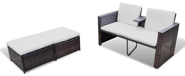 4-részes barna polyrattan kerti bútorszett párnákkal