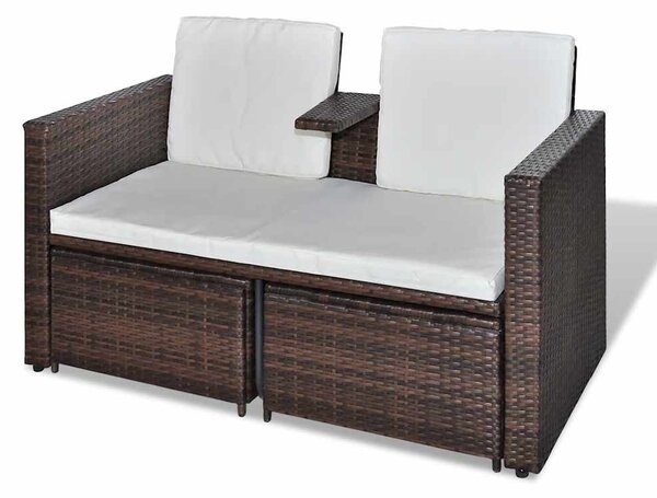 4-részes barna polyrattan kerti bútorszett párnákkal