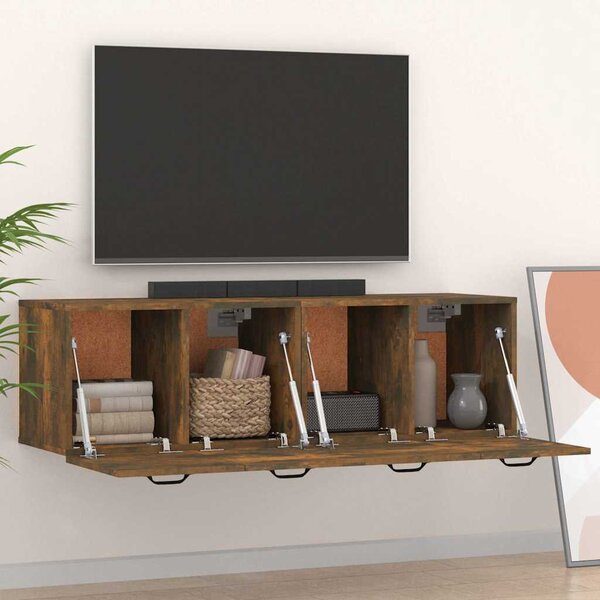 2 db füstös tölgy színű szerelt fa faliszekrény 80x35x36,5 cm