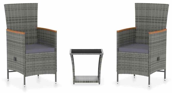 3 részes szürke polyrattan kerti ülőgarnitúra párnákkal