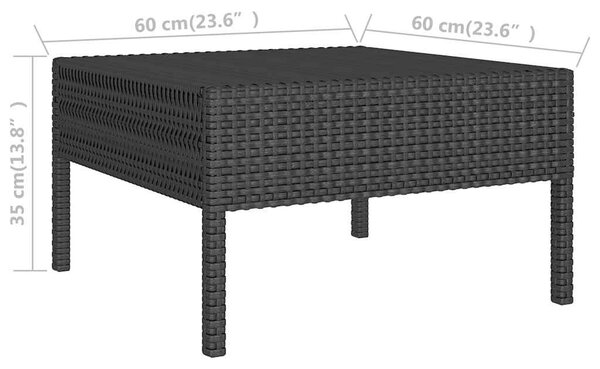 2-részes fekete polyrattan kerti bútorszett párnákkal