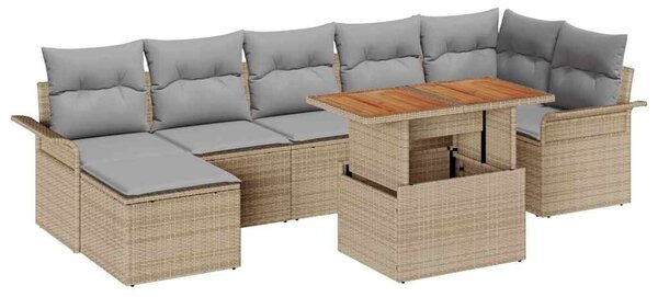 Kerti Kanapé Szett 8 db Beige és Világosszürke polirattan
