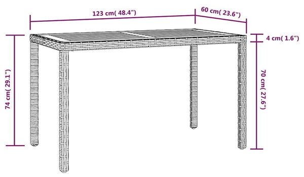 Fekete és barna tömör akácfa kerti asztal 123 x 60 x 74 cm
