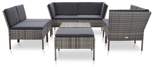 8-részes szürke polyrattan kerti ülőgarnitúra párnákkal