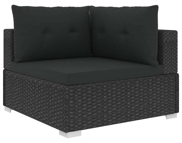 10-részes fekete polyrattan kerti bútorszett párnákkal