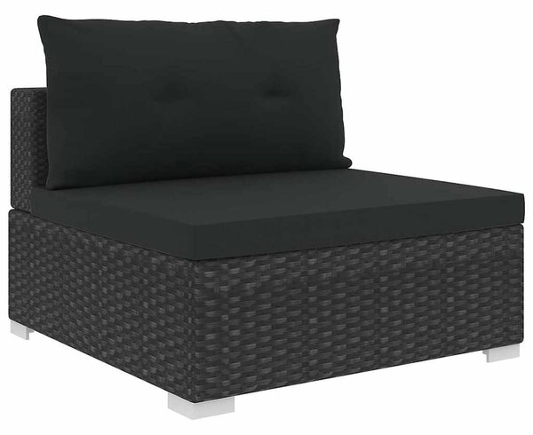 10-részes fekete polyrattan kerti bútorszett párnákkal