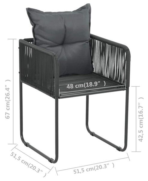2 db fekete polyrattan kültéri szék párnával