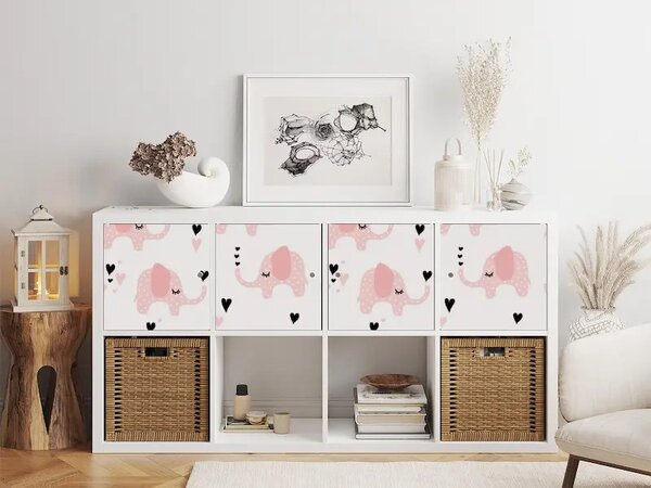 IKEA KALLAX bútormatrica - Rózsaszín elefántok