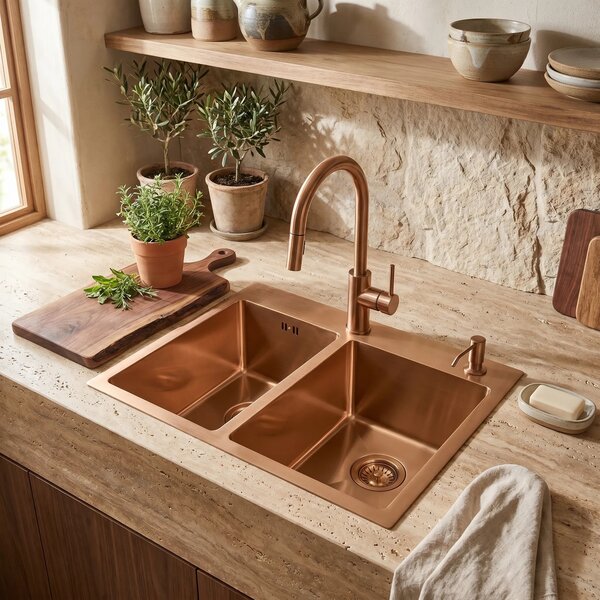 Acél mosogatótálca Toby BRUSH COPPER
