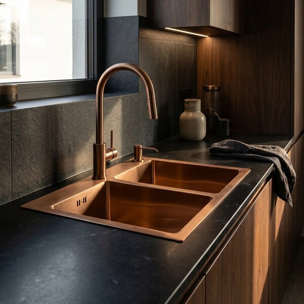 Acél mosogatótálca Toby BRUSH COPPER