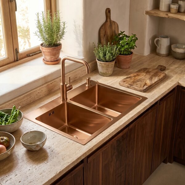 Acél mosogatótálca Toby BRUSH COPPER