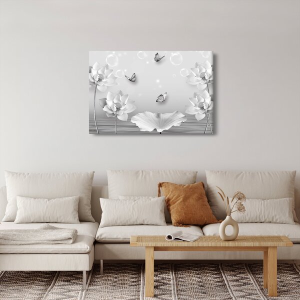 Kép - Virágos dizájn pillangókkal (90x60 cm)