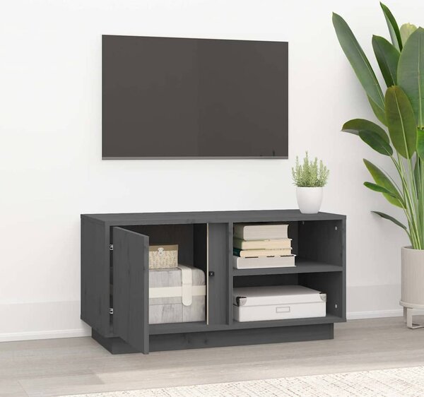 Szürke tömör fenyőfa TV-szekrény 80 x 35 x 40,5 cm