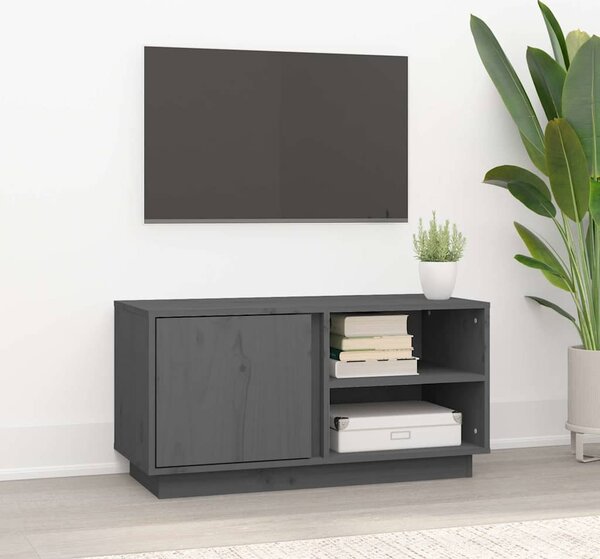Szürke tömör fenyőfa TV-szekrény 80 x 35 x 40,5 cm