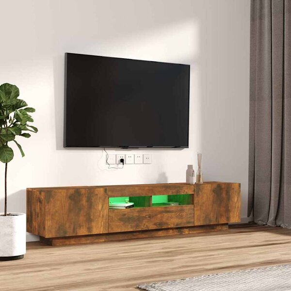 2 részes füstös tölgy színű fa TV-szekrény szett LED-lámpákkal