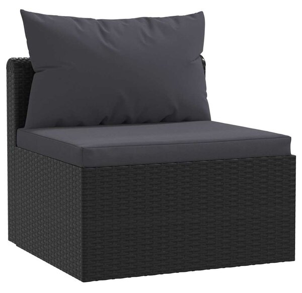 7-részes fekete polyrattan kerti társalgószett párnákkal