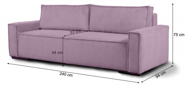 Kinyitható háromszemélyes kanapé puffal SMART SET, lila