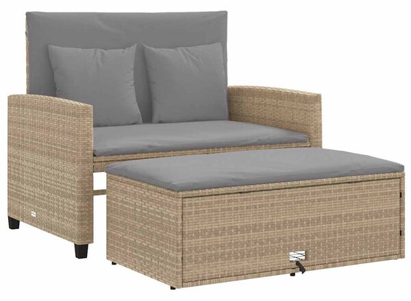 2 személyes bézs polyrattan kerti kanapé párnával