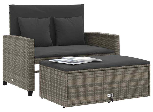 2 személyes szürke polyrattan kerti kanapé párnával
