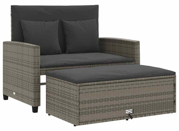 2 személyes szürke polyrattan kerti kanapé párnával