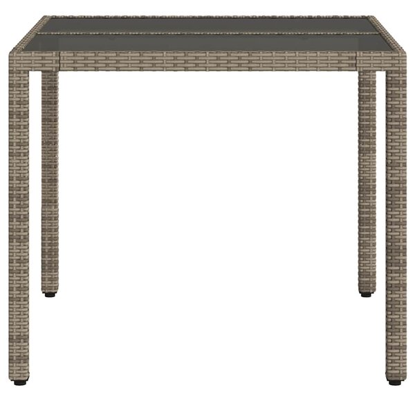 Szürke polyrattan üveglapos kerti asztal 90 x 90 x 75 cm