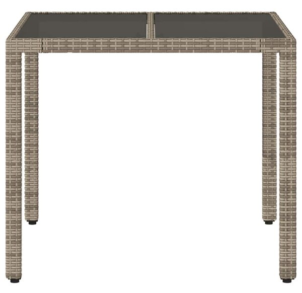 Szürke polyrattan üveglapos kerti asztal 90 x 90 x 75 cm