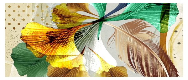 Kép - Levelek tollal (120x50 cm)