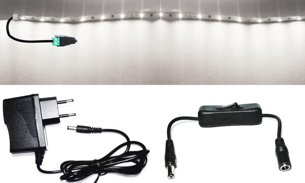2m hosszú 27Wattos, lengő kapcsolós, adapteres hidegfehér LED szalag (120db P2835 SMD LED)