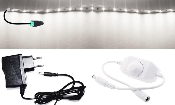 2m hosszú 12Wattos, lengő fehér tekerődimmeres (fényerőszabályzós), adapteres hidegfehér LED szalag (120db 2835 SMD LED)