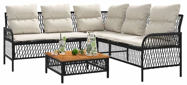 2 részes fekete polyrattan kerti ülőgarnitúra párnával