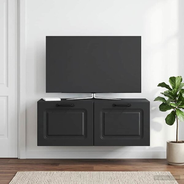Fali TV szekrény Fekete 78,5 x 31 x 30 cm Szerelt Fa