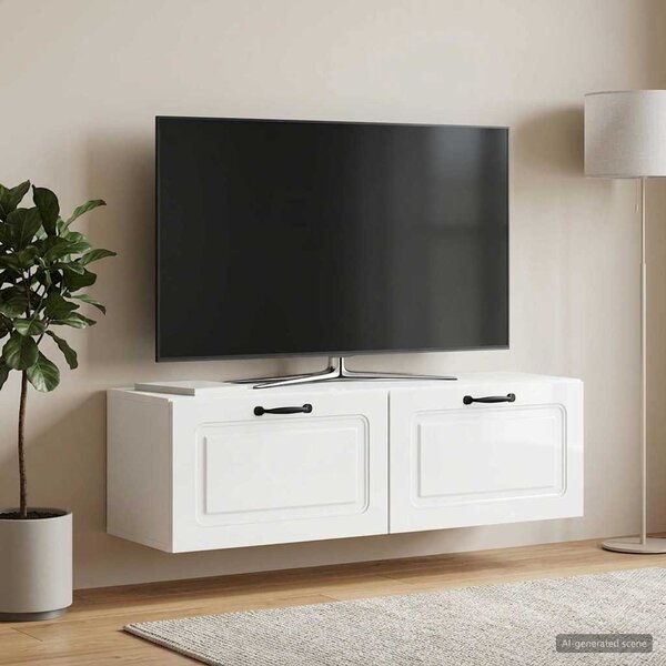 Fali TV szekrény Magasfényű Fehér 98 x 31 x 30 cm Szerelt Fa