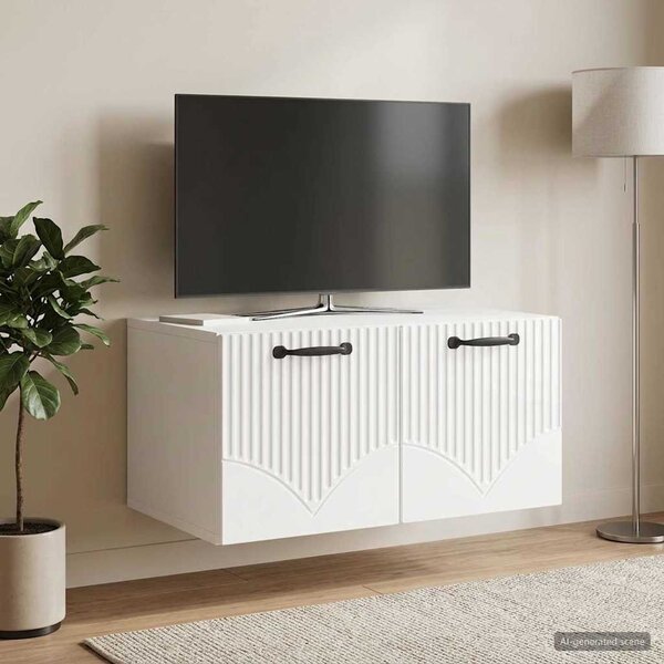 Fali TV szekrény Magasfényű Fehér 59,5 x 41 x 30 cm Szerelt Fa